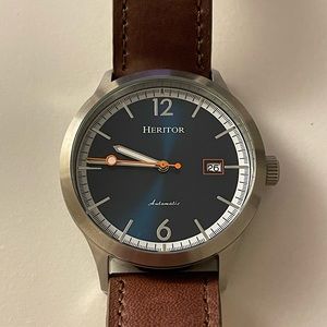 Heritor Automatic Becker Leather-Band Watch w/Date - Silver/Navy - HERHR9605